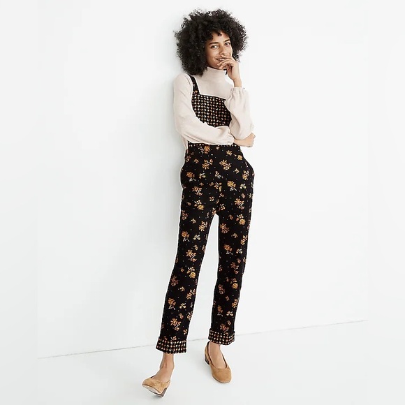 Madewell Corduroy Cross-Back Overalls in Forest Floral Mix - Picture 1 of 15